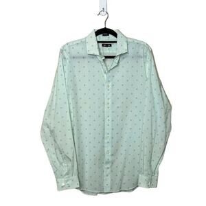 Express green blue polka dots long sleeves button extra slim dress shirt size L
